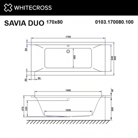Фото акриловая ванна whitecross savia duo 170x80 см soft 0103.170080.100.soft.gl