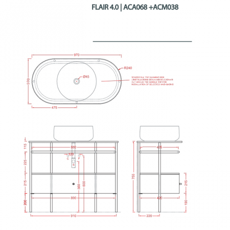 Фото консоль под раковину artceram flair 4.0 95 см aca068 05