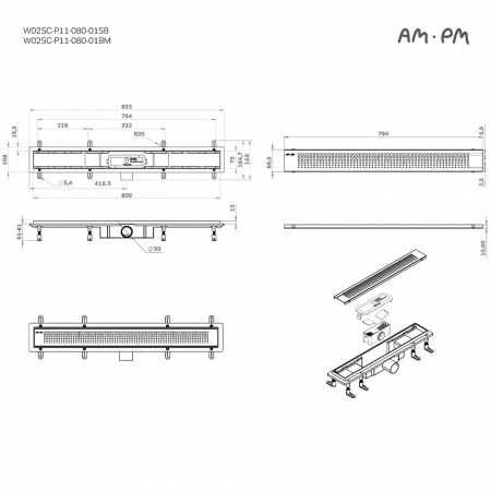 Фото душевой трап am.pm primeflow 80 см w02sc-p11-080-01sb