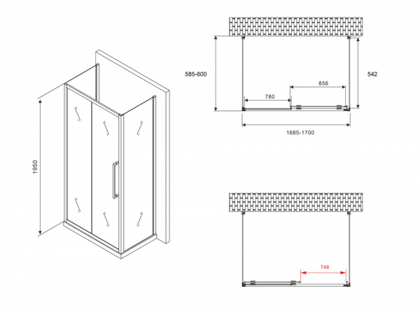 Фото душевое ограждение abber schwarzer diamant ag30170mh-s60m-s60m 170x60 см