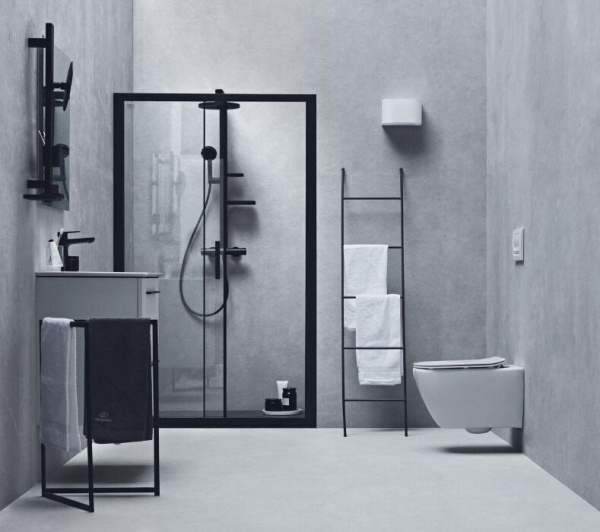 Фото душевая стойка ideal standard alu+ bd583xg термостатическая, цвет черный матовый