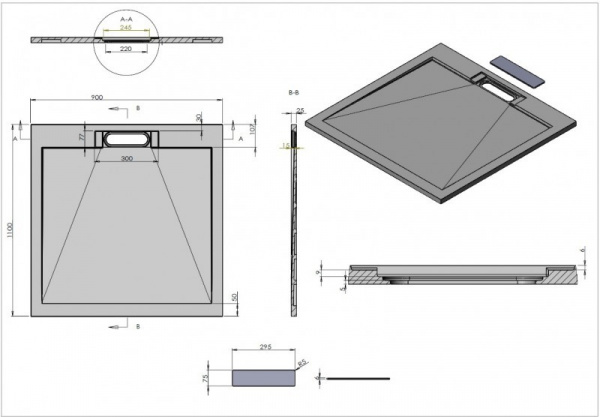 Фото поддон из искуственного камня esbano luxe 110x90 см esp-lx119g