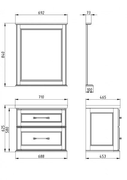 Фото зеркало asb woodline венеция 70 см цвет: белый (патина серебро) 11940 бс
