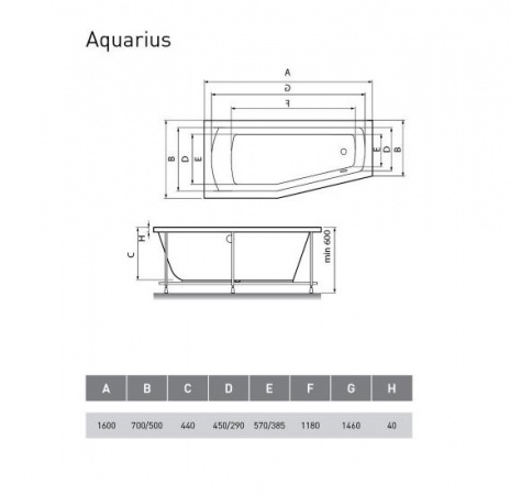 Фото акриловая ванна relisan aquarius 160x70 см l
