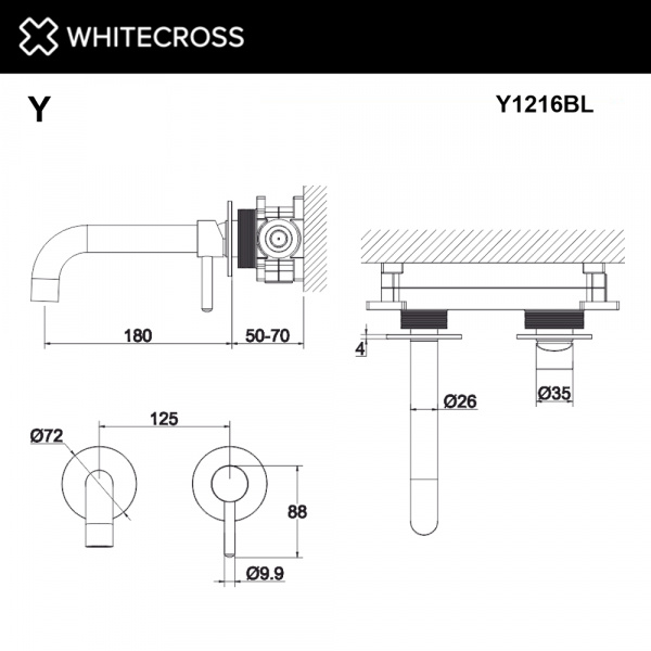 Фото встраиваемый смеситель для раковины whitecross y y1216bl, цвет: черный