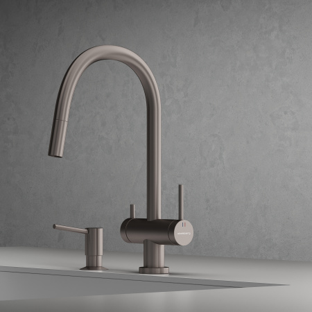 Фото смеситель для кухни abelsberg aera с вытяжным изливом emf71709bn