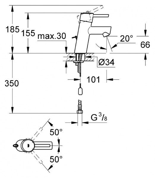 Фото смеситель для раковины с цепочкой grohe concetto new 3220610e