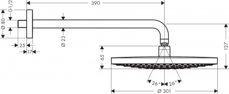 Фото верхний душ с держателем hansgrohe raindance select s 300 2jet 27378000