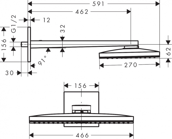 Фото верхний душ с держателем hansgrohe rainmaker select 460 1jet 24003400