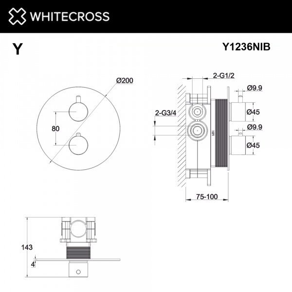 Фото термостатический смеситель для душа whitecross y y1236nib, цвет: никель брашированный