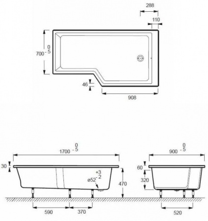 Фото акриловая ванна jacob delafon bain douche neo 170x90 см e6d002l-00 l