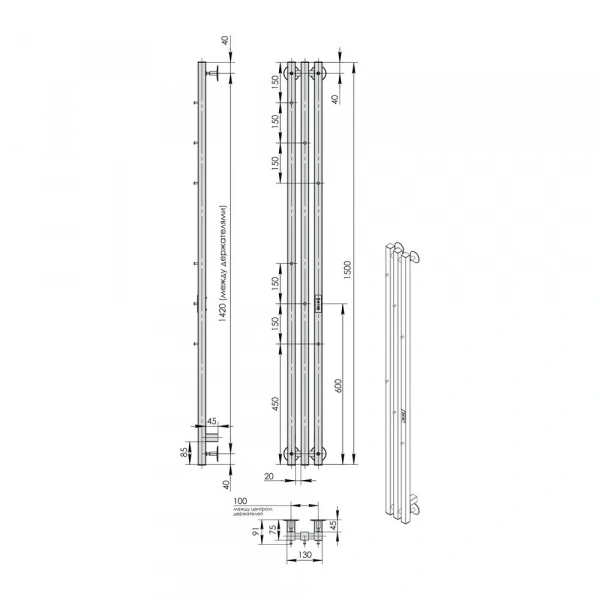 Фото электрический полотенцесушитель indigo style 3 pro 150/13 lspre150-13brrt