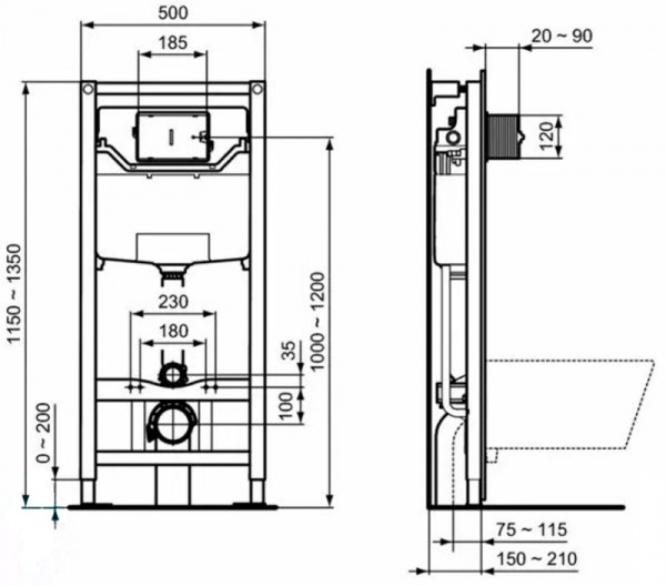 Фото унитаз с инсталяцией ideal standard prosys tesi aquablade t3868v1