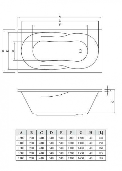 Фото акриловая ванна c-bath vesta 150x70 см cbq005003