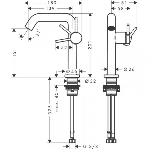 Фото смеситель для раковины hansgrohe tecturis s 73340000