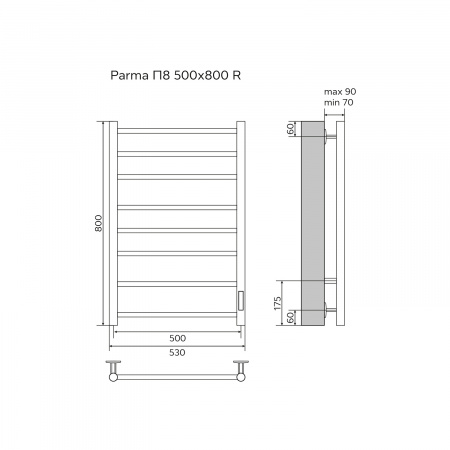Фото электрический полотенцесушитель azario parma 50x80 см цвет: хром az10858