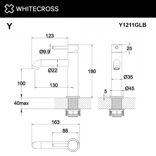 Фото смеситель для раковины whitecross y y1211glb, цвет: золото