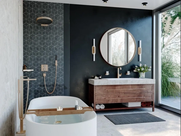 Фото напольный смеситель для ванны hansgrohe metropol 32532140