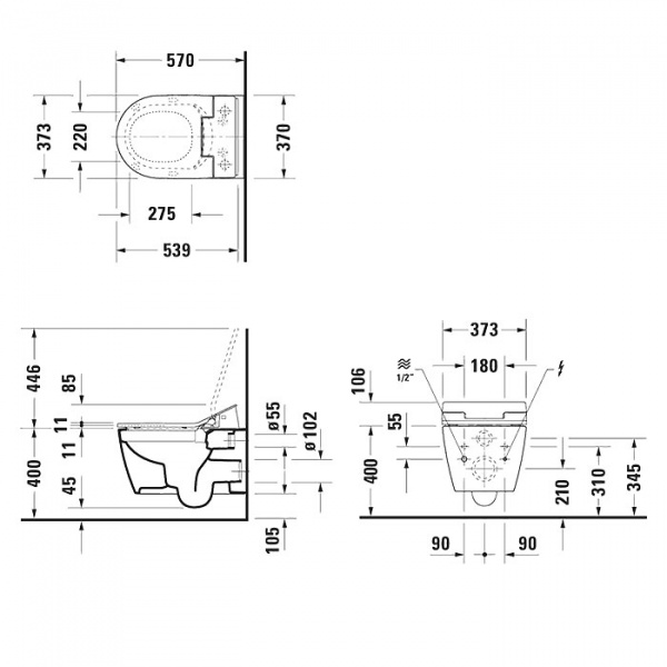 Фото унитаз подвесной безободковый duravit me by starck 57 см 2529592000