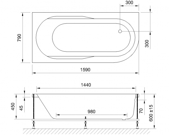 Фото акриловая ванна royal bath azur de luxe rb614202dl-l 160x80 см