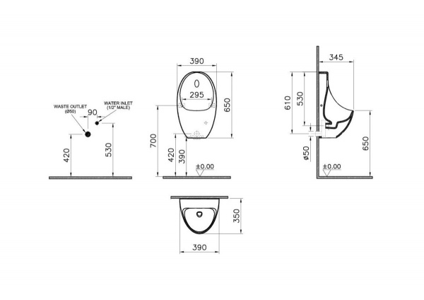Фото подвесной писсуар vitra arkitekt urinal 5999b003-5555