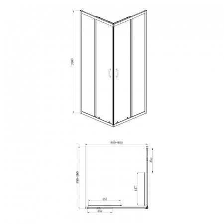 Фото душевое ограждение  azario milton  90x90 см az-nd1142 900 black
