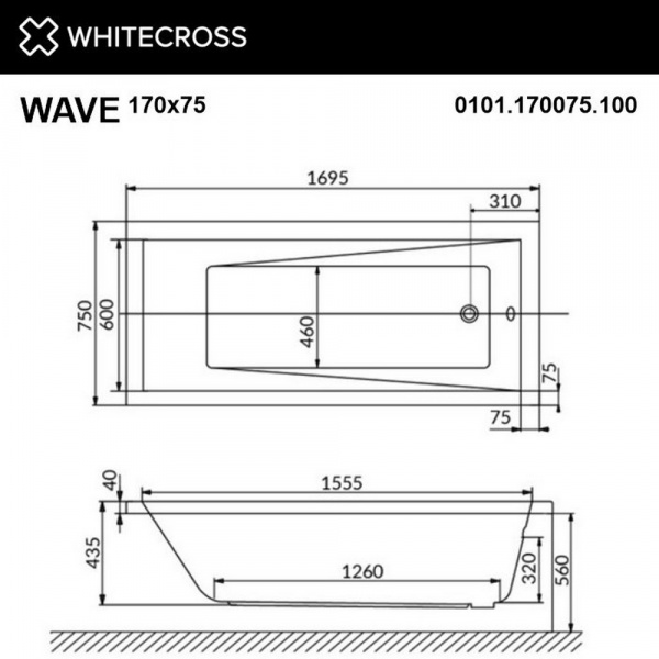 Фото акриловая ванна whitecross wave 170x75 см soft 0101.170075.100.soft.cr