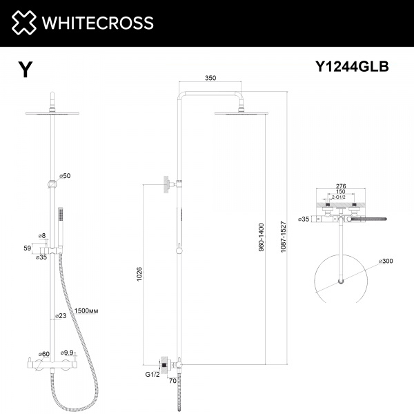 Фото душевая стойка whitecross y y1244glb, цвет: золото