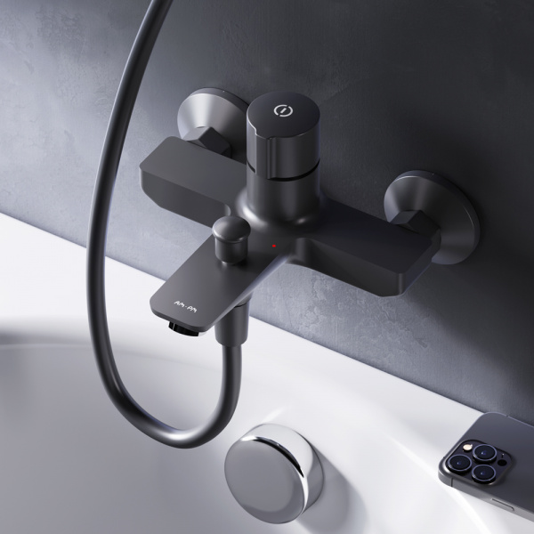 Фото смеситель для ванны am.pm x-joy black edition f85a10522
