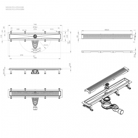 Фото душевой трап am.pm masterflow 70 см w01sc-p11-070-01sb