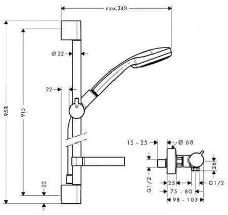 Фото душевая стойка hansgrohe croma 100 27033000