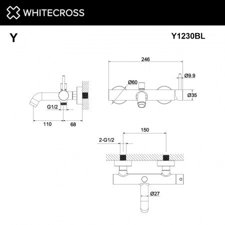 Фото смеситель для ванны whitecross y y1230bl, цвет: черный