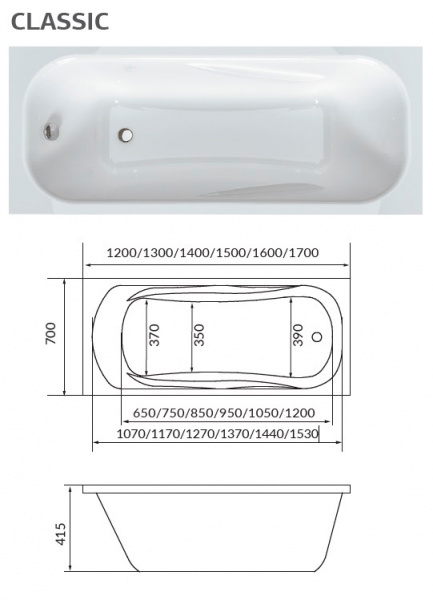 Фото акриловая ванна 1marka classic 120x70 см 58016