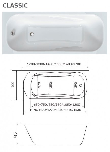 Фото акриловая ванна 1marka classic 130x70 см 58017