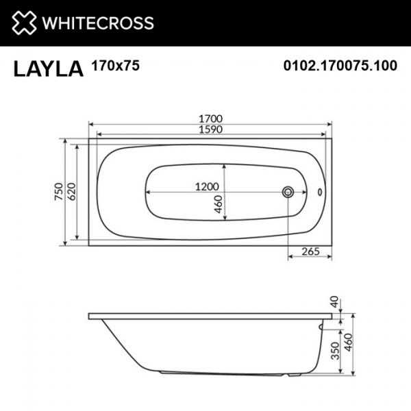 Фото акриловая ванна whitecross layla 170x75 см 0102.170075.100