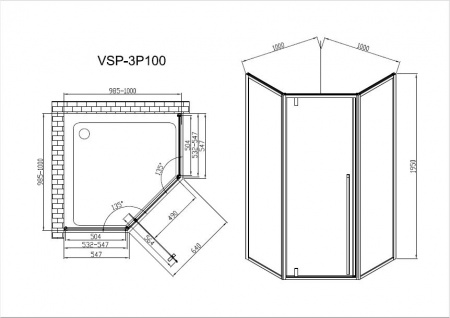 Фото душевое ограждение vincea penta 100x100 см  vsp-3p100cl