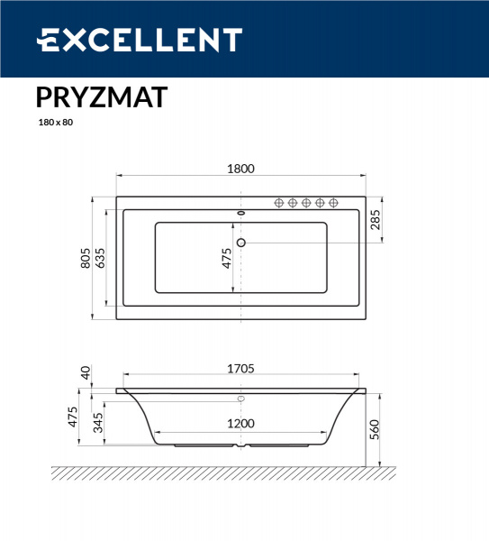 Фото акриловая ванна excellent pryzmat 180x80 см waex.pry18wh