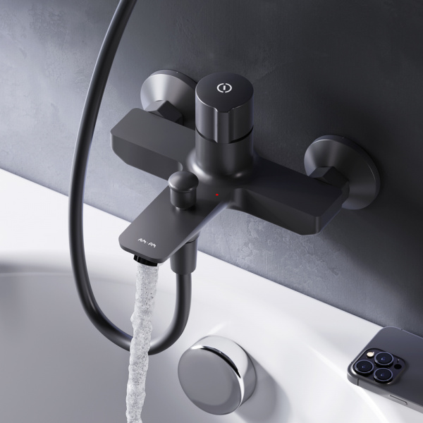 Фото смеситель для ванны am.pm x-joy black edition f85a10522
