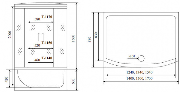 Фото душевая кабина timo standart t-6650 silver fabric 150x88 см