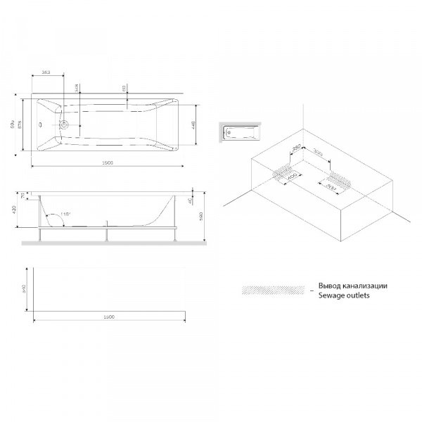 Фото акриловая ванна am.pm gem 150x70 см w93a-150-070w-a