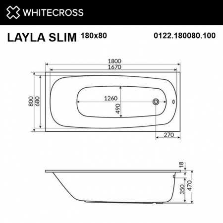 Фото акриловая ванна whitecross layla 180x80 см relax 0122.180080.100.relax.gl