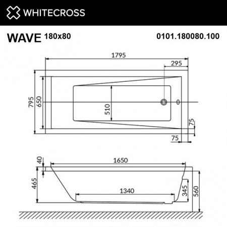 Фото акриловая ванна whitecross wave 180x80 см 0101.180080.100