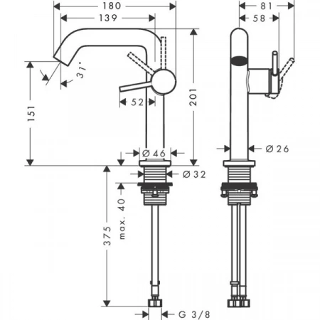 Фото смеситель для раковины hansgrohe tecturis s 73340000