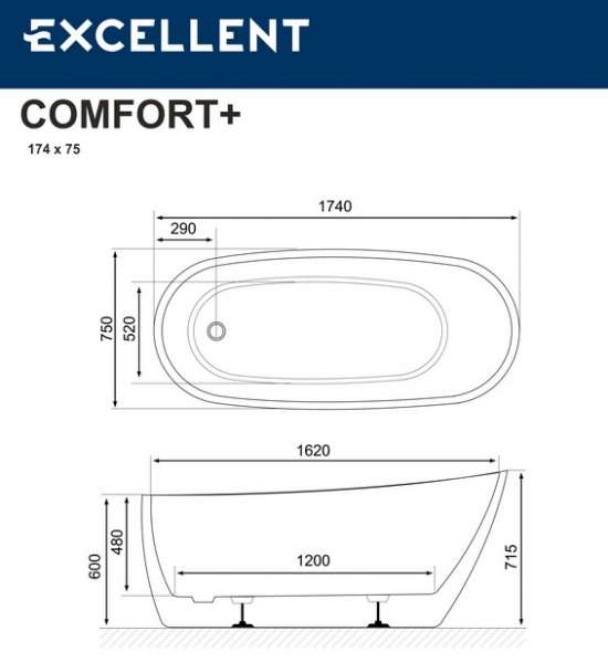 Фото акриловая ванна excellent comfort 175x74 см waex.cmp2.17wb