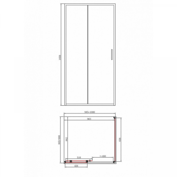 Фото душевое ограждение bandhours smart/flat-glass 910, цвет: черный матовый 100x90 см