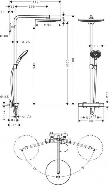 Фото душевая стойка hansgrohe raindance select s 300 2jet showerpipe 27133000