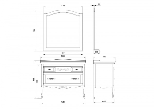 Фото зеркало asb woodline модерн 105 см цвет: рошфор (белая патина) 11231 рб