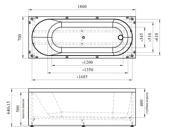 Фото акриловая ванна radomir (радомир) виктория 180x70 см 2-01-0-0-1-243р