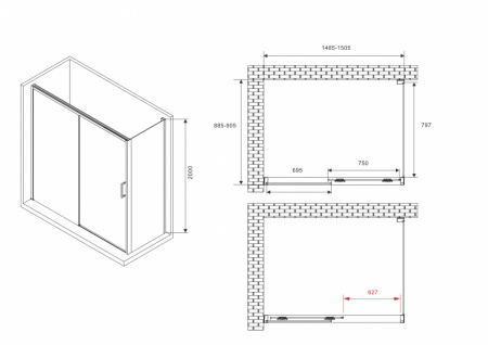 Фото душевое ограждение abber komfort ag93150b-s92b 150x90 см