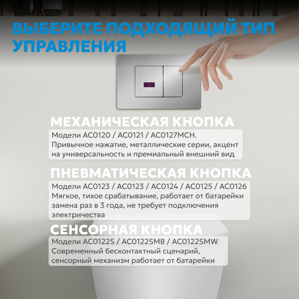 Фото клавиша смыва сенсорная abber ac0122s хром глянцевый
